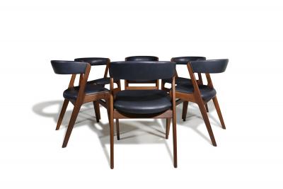 Kai Kristiansen Six Mid century Curved Back Dining Chairs in Navy Leather