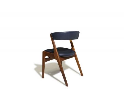 Kai Kristiansen Six Mid century Curved Back Dining Chairs in Navy Leather