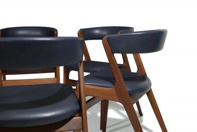 Kai Kristiansen Six Mid century Curved Back Dining Chairs in Navy Leather