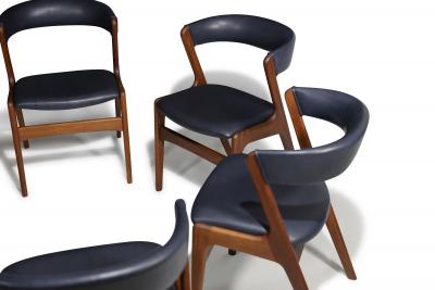 Kai Kristiansen Six Mid century Curved Back Dining Chairs in Navy Leather