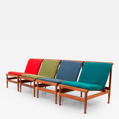 Kai Lyngfeldt Larsen Set of Four 501 Lounge Chairs by Kai Lyngfeld Larsen in Teak Denmark 1950s