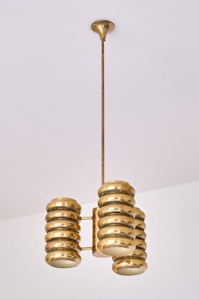 Kai Roukonen Kai Ruokonen Three Arm Pendant Light in Brass Lynx Finland Early 1970s