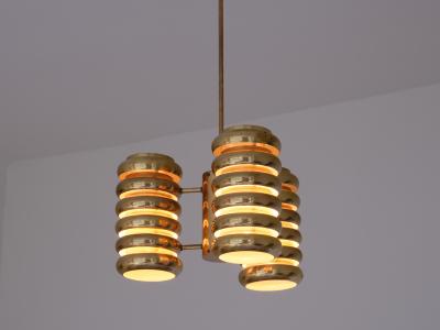 Kai Roukonen Kai Ruokonen Three Arm Pendant Light in Brass Lynx Finland Early 1970s