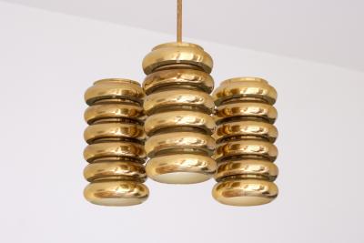Kai Roukonen Kai Ruokonen Three Arm Pendant Light in Brass Lynx Finland Early 1970s