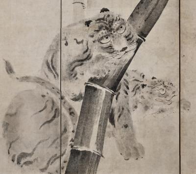 Kaiho Yusetsu 17th Century Japanese Screen Pair Tiger Dragon by Kaiho Yusetsu