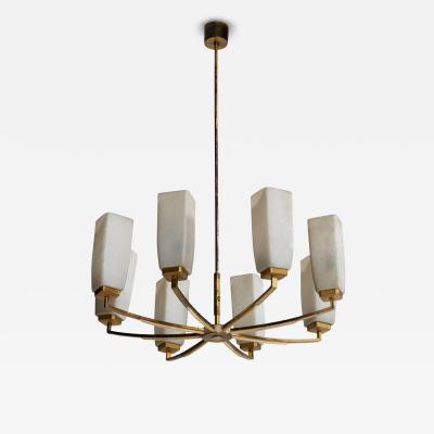 Kaiser Leuchten Chandelier with Brass and Glass Germany 1950s