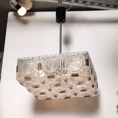 Kamenicky Senov Mid Century Rectilinear Cut Glass Nickel Clipped Chandelier by Kamenicky Senov