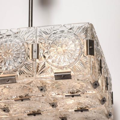 Kamenicky Senov Mid Century Rectilinear Cut Glass Nickel Clipped Chandelier by Kamenicky Senov