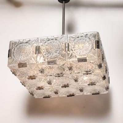 Kamenicky Senov Mid Century Rectilinear Cut Glass Nickel Clipped Chandelier by Kamenicky Senov