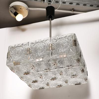 Kamenicky Senov Mid Century Rectilinear Cut Glass Nickel Clipped Chandelier by Kamenicky Senov