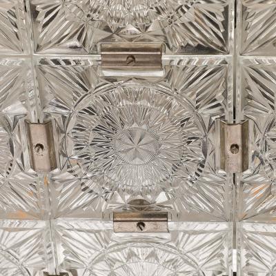 Kamenicky Senov Mid Century Rectilinear Cut Glass Nickel Clipped Chandelier by Kamenicky Senov