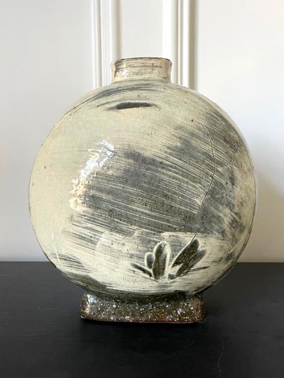 Kang Hyo Lee Contemporary Ceramic Buncheong Moon Flask by Kang Hyo Lee