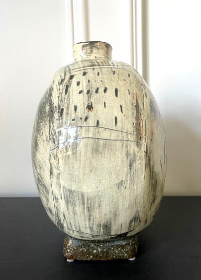 Kang Hyo Lee Contemporary Ceramic Buncheong Moon Flask by Kang Hyo Lee