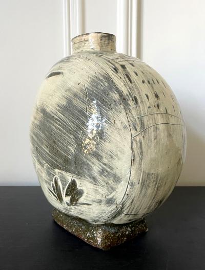 Kang Hyo Lee Contemporary Ceramic Buncheong Moon Flask by Kang Hyo Lee