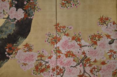 Kano Sanrakuki Early 20th Century Japanese Cherry Blossom Screen
