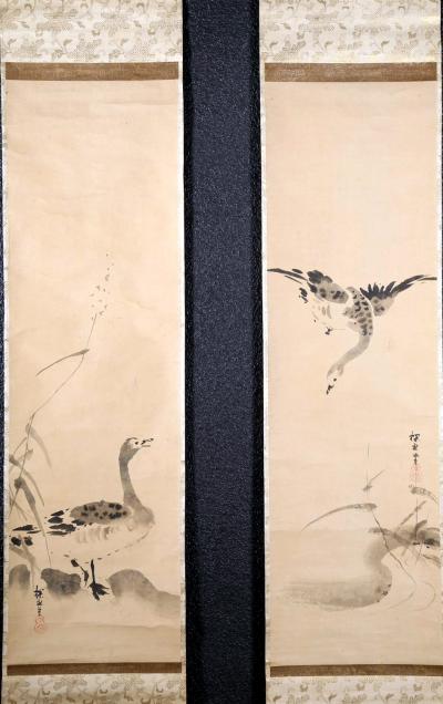 Kano Tanyu Pair of Japanese Ink Hanging Scrolls Kano Tanyu