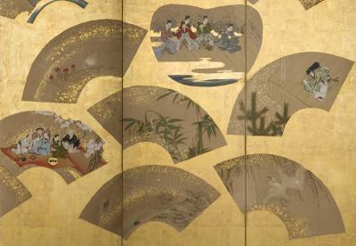 Kano Toshinobu Screen with Fans Cartouches 19th century