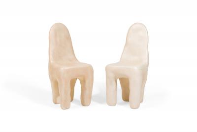 Kar Studio Chinese Contemporary Beige Amorphous Fiberglass Side Chairs