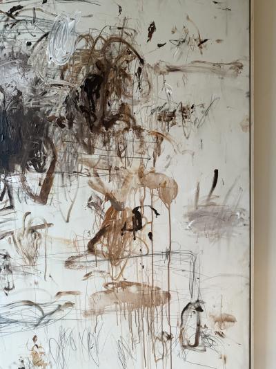 Karina Gentinetta Adagio in Burnt Umber Acrylic Oil Pastels Pencils Brown Hue Abstract 72 x60