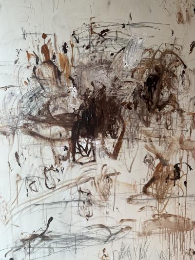 Karina Gentinetta Adagio in Burnt Umber Acrylic Oil Pastels Pencils Brown Hue Abstract 72 x60