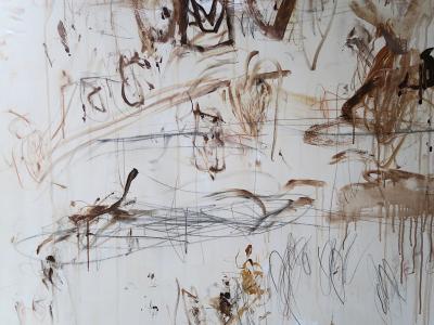 Karina Gentinetta Adagio in Burnt Umber Acrylic Oil Pastels Pencils Brown Hue Abstract 72 x60