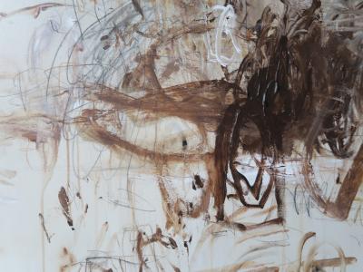 Karina Gentinetta Adagio in Burnt Umber Acrylic Oil Pastels Pencils Brown Hue Abstract 72 x60