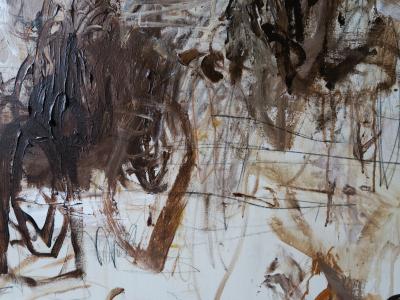 Karina Gentinetta Adagio in Burnt Umber Acrylic Oil Pastels Pencils Brown Hue Abstract 72 x60