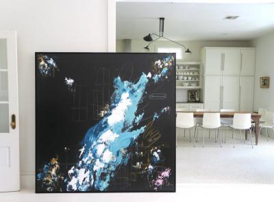 Karina Gentinetta Bodacious Large Black Blue Mint White Raw Sienna Abstract Painting 72 x72 