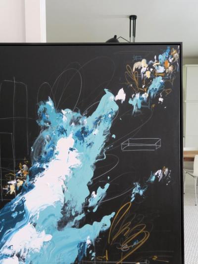 Karina Gentinetta Bodacious Large Black Blue Mint White Raw Sienna Abstract Painting 72 x72 