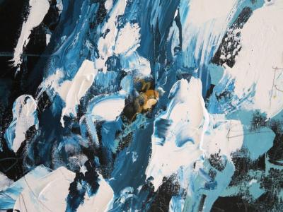 Karina Gentinetta Bodacious Large Black Blue Mint White Raw Sienna Abstract Painting 72 x72 