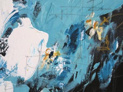 Karina Gentinetta Bodacious Large Black Blue Mint White Raw Sienna Abstract Painting 72 x72 