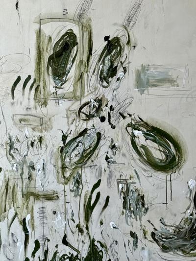Karina Gentinetta Grand Overture in Green Monumental Acrylic Oil Pastel Painting 72 x108 