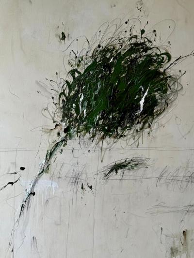 Karina Gentinetta Intermezzo in Green Large Scale Acrylic Pencil Oil Pastel Painting 60 x84 