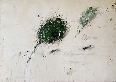 Karina Gentinetta Intermezzo in Green Large Scale Acrylic Pencil Oil Pastel Painting 60 x84 