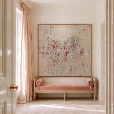 Karina Gentinetta La Boheme Large Scale Rose and Burgundy Acrylic Oil Pastel Abstract 72 x72 