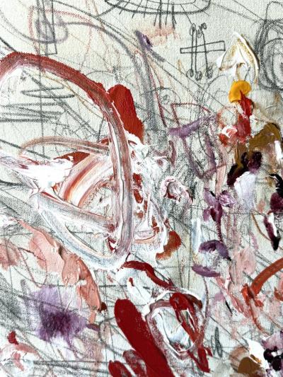 Karina Gentinetta La Boheme Large Scale Rose and Burgundy Acrylic Oil Pastel Abstract 72 x72 