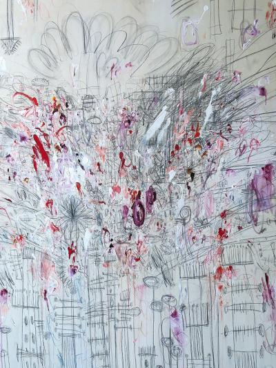 Karina Gentinetta La Boheme Large Scale Rose and Burgundy Acrylic Oil Pastel Abstract 72 x72 
