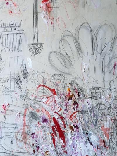 Karina Gentinetta La Boheme Large Scale Rose and Burgundy Acrylic Oil Pastel Abstract 72 x72 