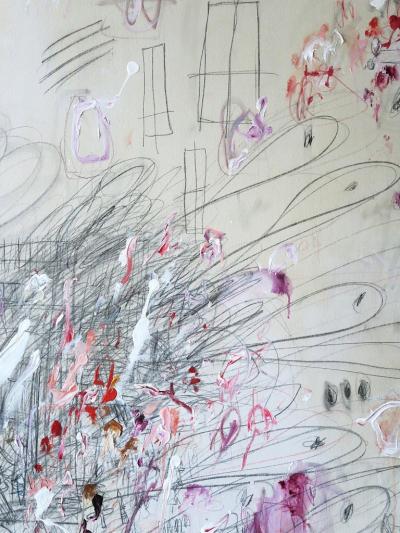 Karina Gentinetta La Boheme Large Scale Rose and Burgundy Acrylic Oil Pastel Abstract 72 x72 
