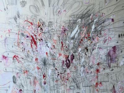 Karina Gentinetta La Boheme Large Scale Rose and Burgundy Acrylic Oil Pastel Abstract 72 x72 