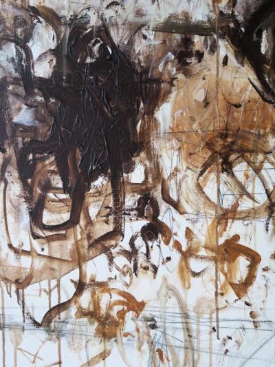 Karina Gentinetta Petite Adagio in Burnt Umber Acrylic Oil Pastels Pencils in Browns 60 x48 