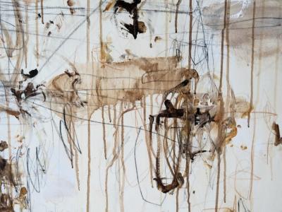 Karina Gentinetta Petite Adagio in Burnt Umber Acrylic Oil Pastels Pencils in Browns 60 x48 