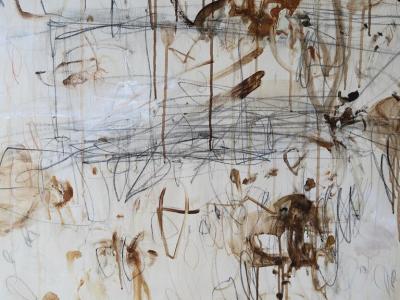 Karina Gentinetta Petite Adagio in Burnt Umber Acrylic Oil Pastels Pencils in Browns 60 x48 