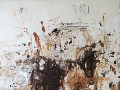 Karina Gentinetta Petite Adagio in Burnt Umber Acrylic Oil Pastels Pencils in Browns 60 x48 