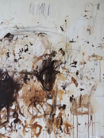 Karina Gentinetta Petite Adagio in Burnt Umber Acrylic Oil Pastels Pencils in Browns 60 x48 