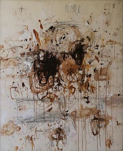 Karina Gentinetta Petite Adagio in Burnt Umber Acrylic Oil Pastels Pencils in Browns 60 x48 