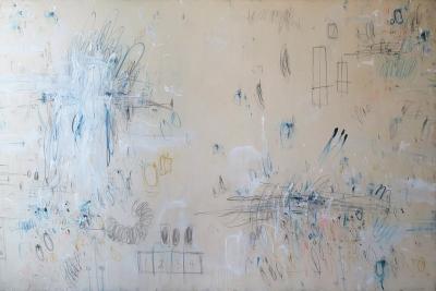Karina Gentinetta Prelude in Blue Acrylic Oil Pastels and Pencils Blue Hue Abstract 72 x108 