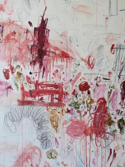 Karina Gentinetta Ranunculus II Oversized Acrylic Oil Pastels and Pencils Red Abstract 84 x60 