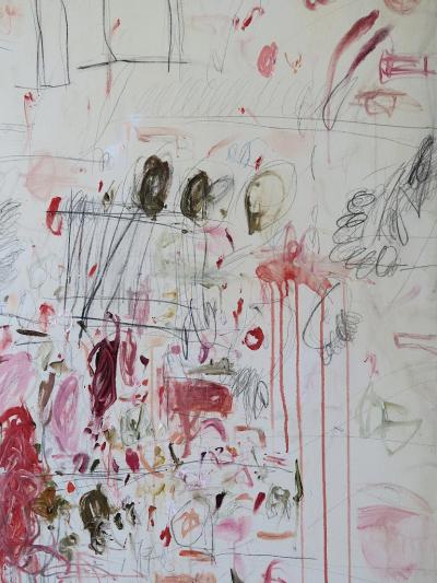 Karina Gentinetta Ranunculus II Oversized Acrylic Oil Pastels and Pencils Red Abstract 84 x60 