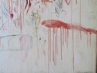 Karina Gentinetta Ranunculus II Oversized Acrylic Oil Pastels and Pencils Red Abstract 84 x60 